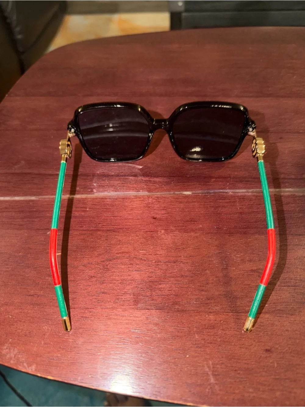 Gucci Black Square Sunglasses with Green and Red Temples